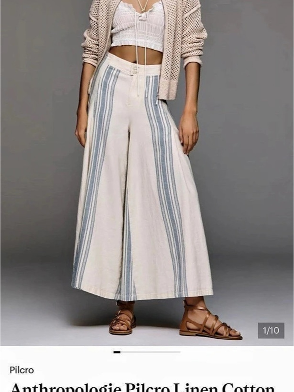 Anthropologie Pilcro Linen Cotton Linen Skirty Sailor Pants Striped Wide Leg